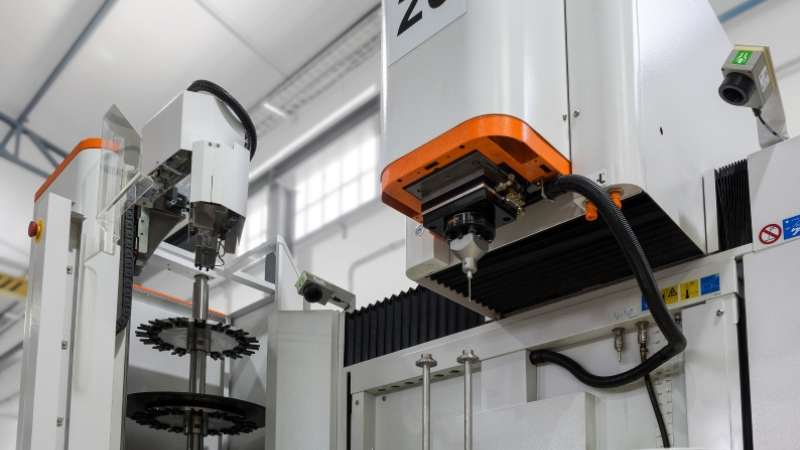 Visão inferior de uma máquina de erosão de moldes